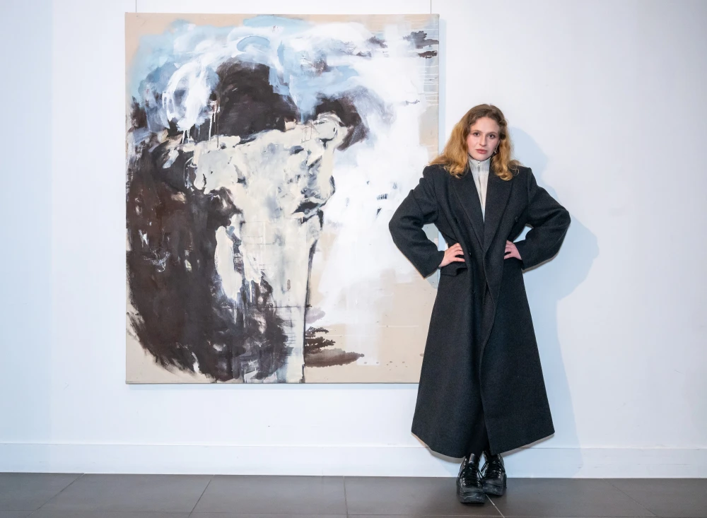 Michaela Šindlerová and her work You Wouldnt Wake Up If You Wouldn't Fall Asleep II, mixed media on canvas, 170 x 145 cm, 2025, photo: Fiona Hanson