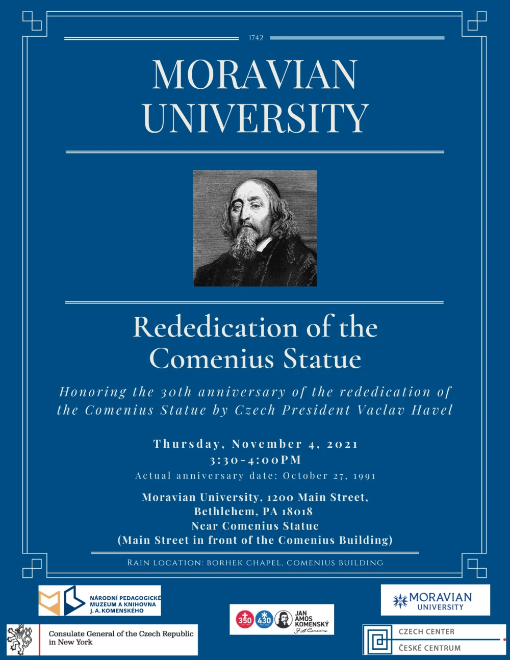 Rededication of the Comenius Statue at Moravian University in Bethlehem, PA