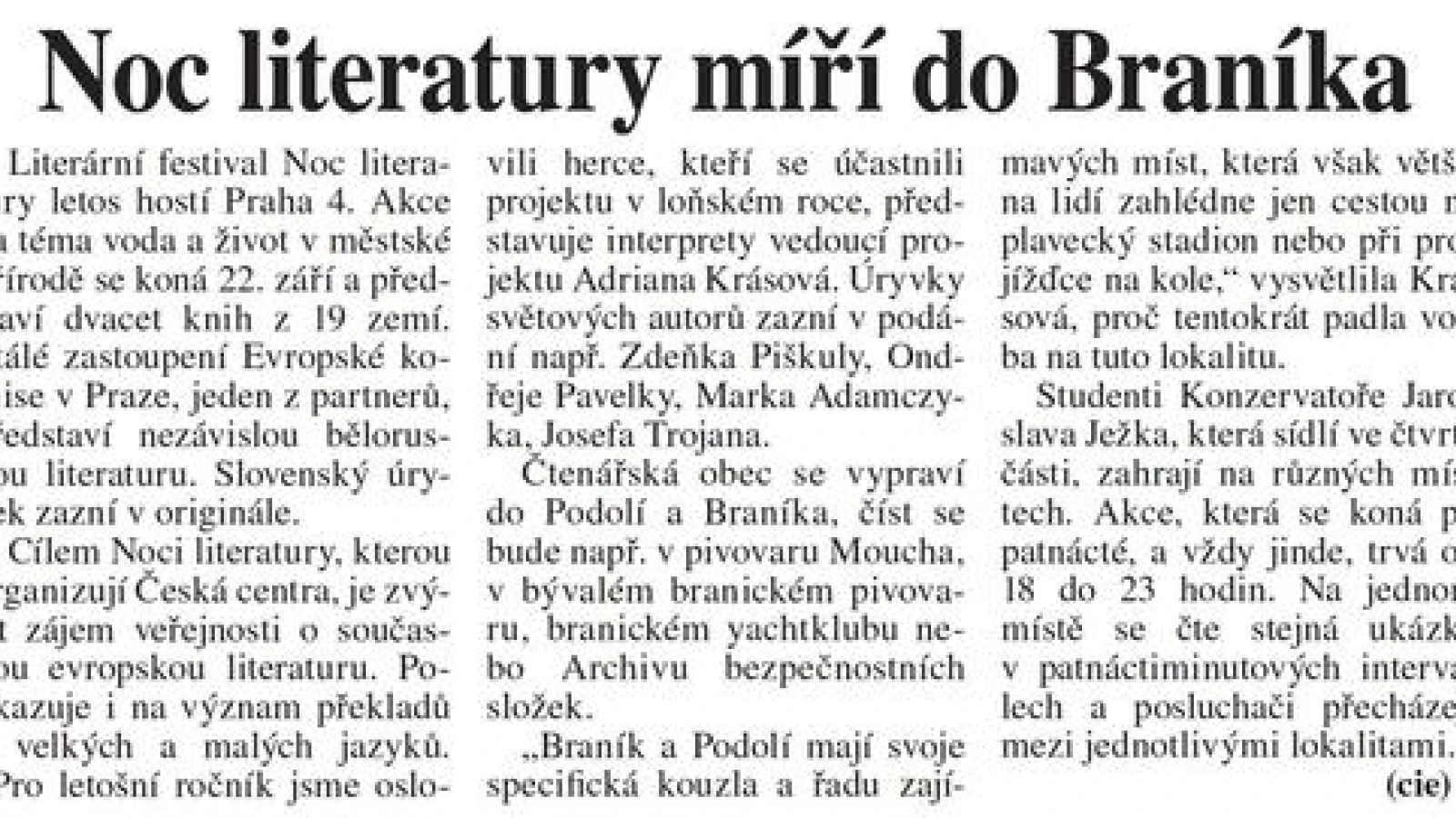 Noc literatury míří do Braníka