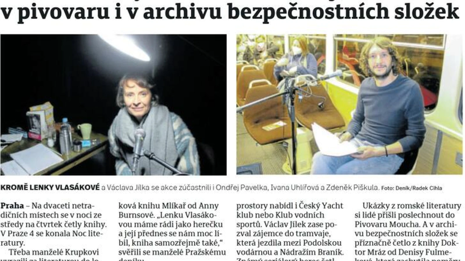 Noc literatury: četlo se v tramvaji, loděnici, v pivovaru i v archivu bezpečnostních složek