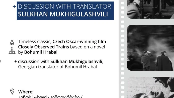 Projekce Ostře sledovaných vlaků a beseda s překladatelem Sulkhanem Mukhigulašvilim