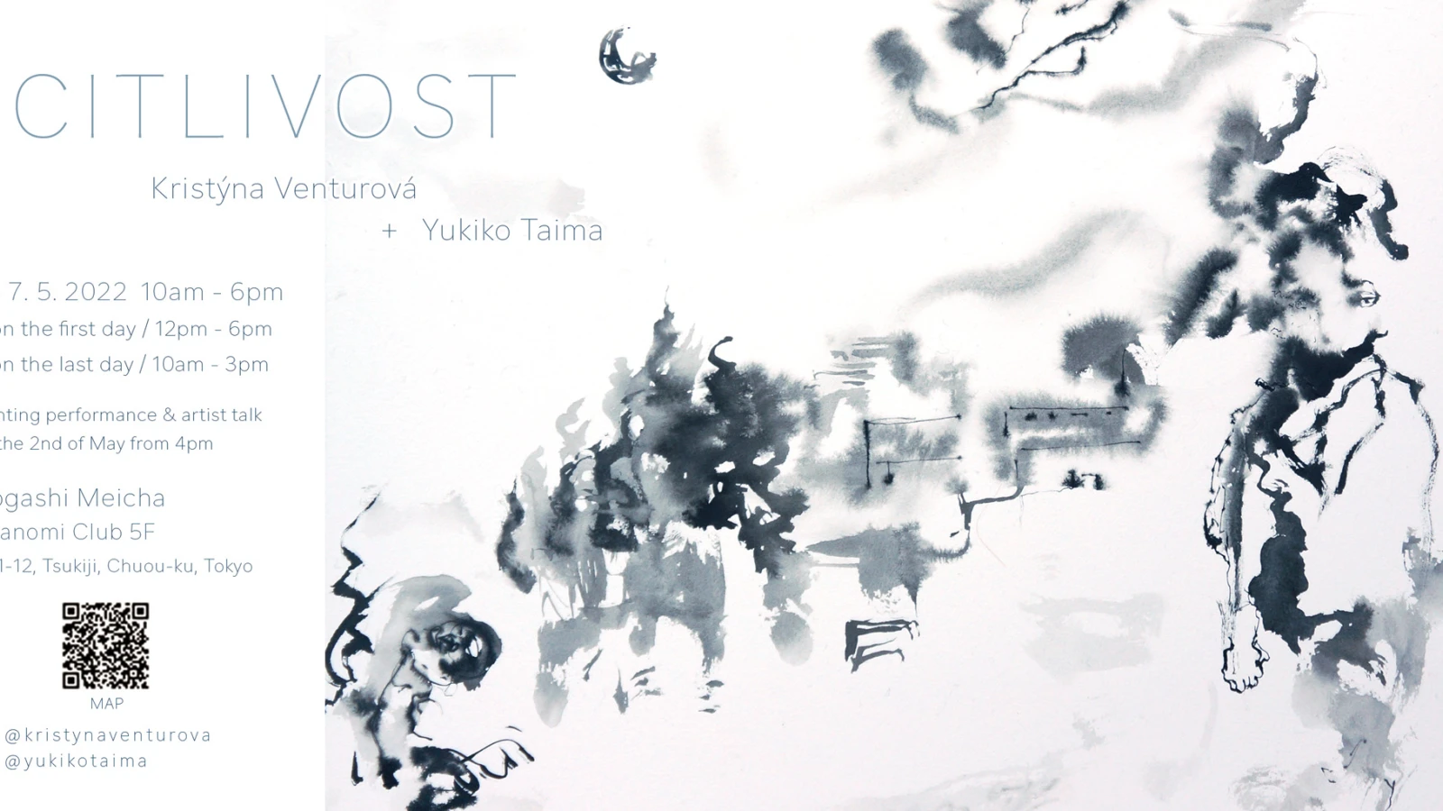 Plakát k výstavě Citlivost sklářky Kristýny Venturové a ilustrátorky Yukiko Taima