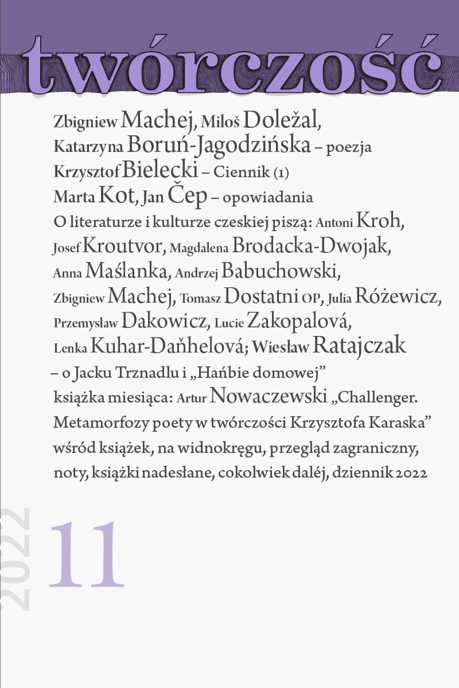 Číslo časopisu TWÓRCZOŚĆ věnované české literatuře