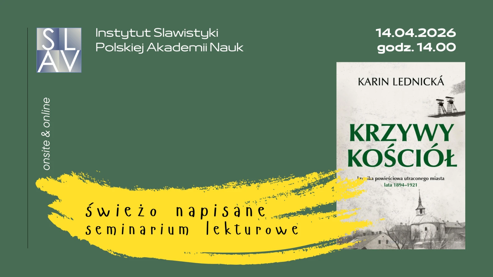 Karin Lednická: Šikmý kostel -  knižní klub Institutu slavistiky Polské akademie věd