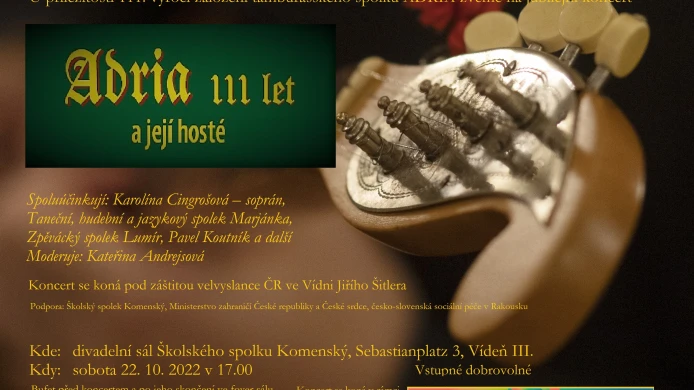Jubilejní koncert 111. výročí tamburašského spolku Adria v divadelním sále Školského spolku Komenský